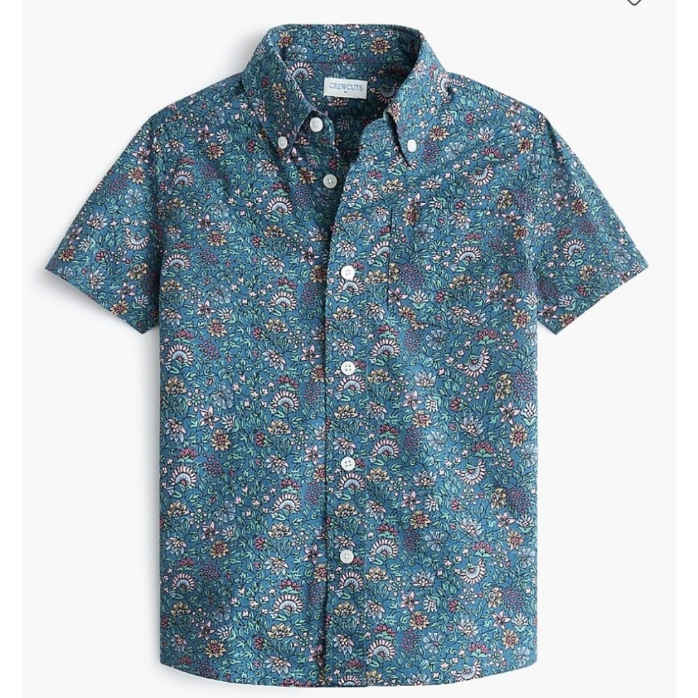 Crewcuts by J.Crew Boys Short Sleeve Button Down Shirt M Blue Floral Paisley NWT